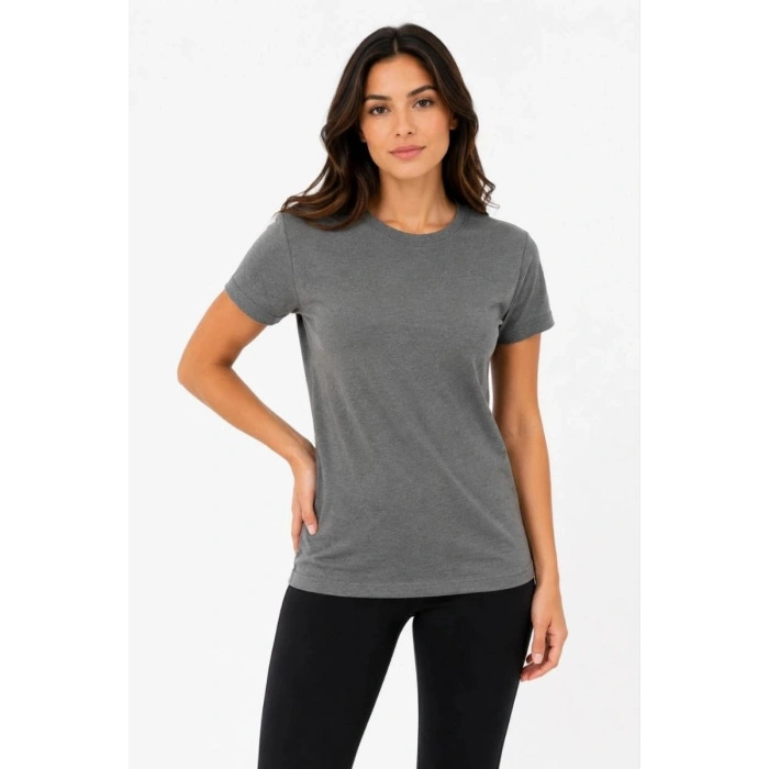 Kadın Basic Tişört Bisiklet Yaka Kısa Kol Günlük Yazlık Slim fit T-Shirt - Antrasit