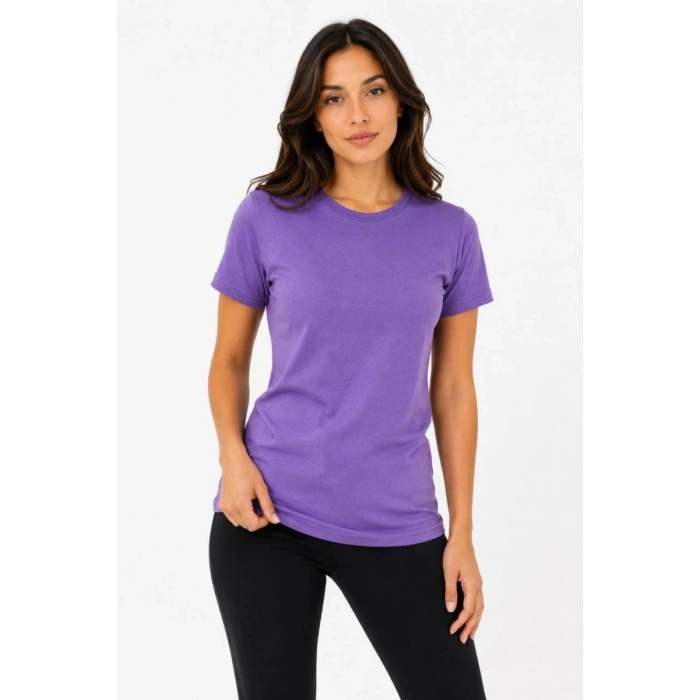 Kadın Basic Tişört Bisiklet Yaka Kısa Kol Günlük Yazlık Slim fit T-Shirt - Mor