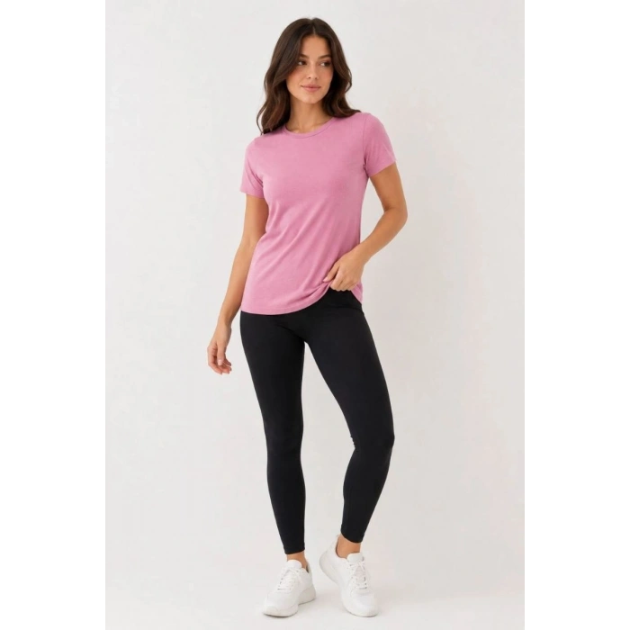 Kadın Basic Tişört Bisiklet Yaka Kısa Kol Günlük Yazlık Slim fit T-Shirt - Pembe
