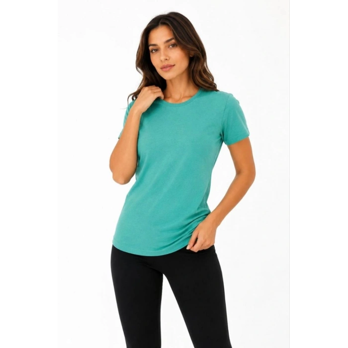 Kadın Basic Tişört Bisiklet Yaka Kısa Kol Günlük Yazlık Slim fit T-Shirt - Su Yeşili