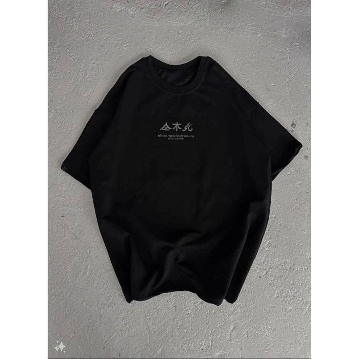 Kadın Baskılı kısa kol Oversize T-Shirt - Siyah