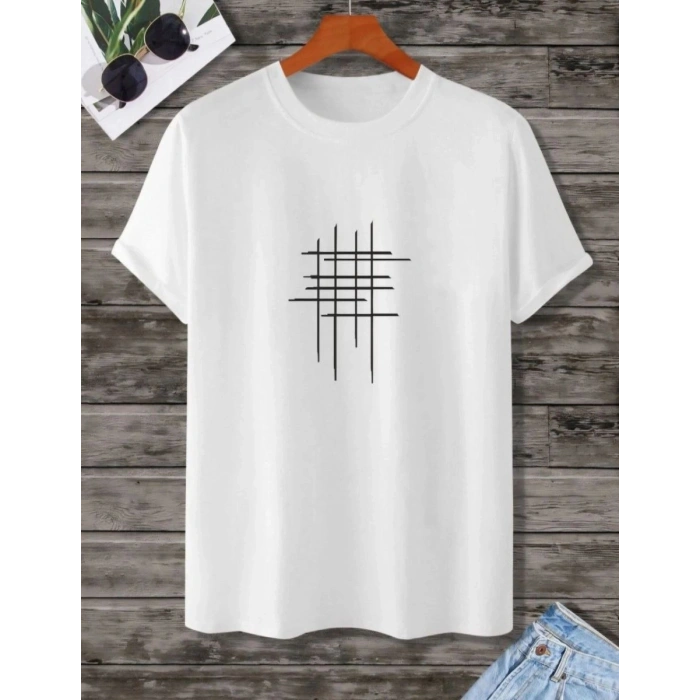 Kadın Baskılı Oversize  kısa kol T-Shirt - Beyaz