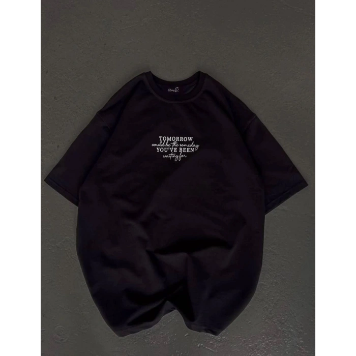 Kadın Baskılı T-Shirt Kısa Kol Bisiklet Yaka Oversize Rahat Kalıp Günlük Tişört   - Siyah