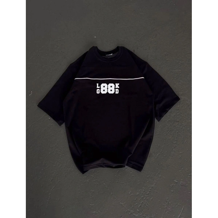 Kadın Baskılı T-Shirt Kısa Kol Bisiklet Yaka Oversize Rahat Kalıp Günlük Tişört   - Siyah