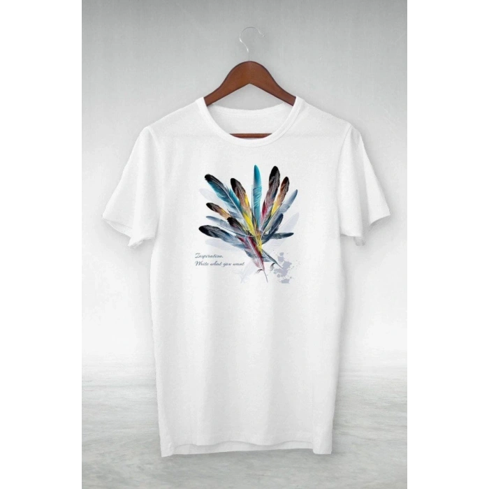 Kadın Baskılı T-Shirt Kısa Kol Bisiklet Yaka Oversize Rahat Kalıp Tişört - Beyaz