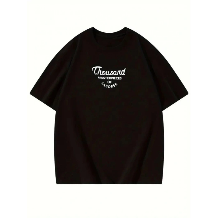 Kadın Baskılı Tişört Bisiklet yaka yazlık Kısa Kol oversize t-shirt - Siyah
