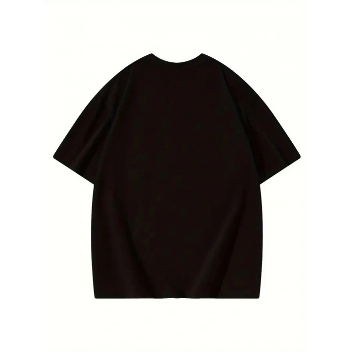 Kadın Baskılı Tişört Bisiklet yaka yazlık Kısa Kol oversize t-shirt - Siyah