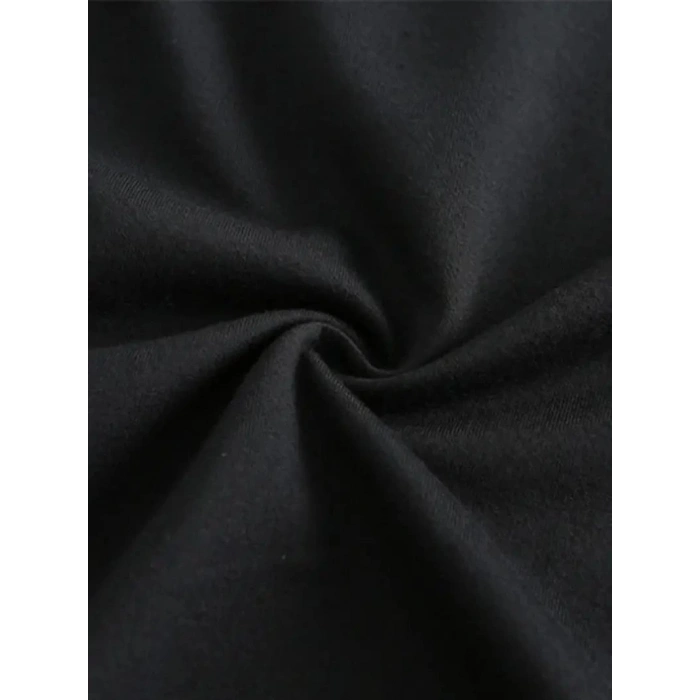 Kadın Baskılı Tişört Kısa Kol Bisiklet Yaka T-shirt - Siyah