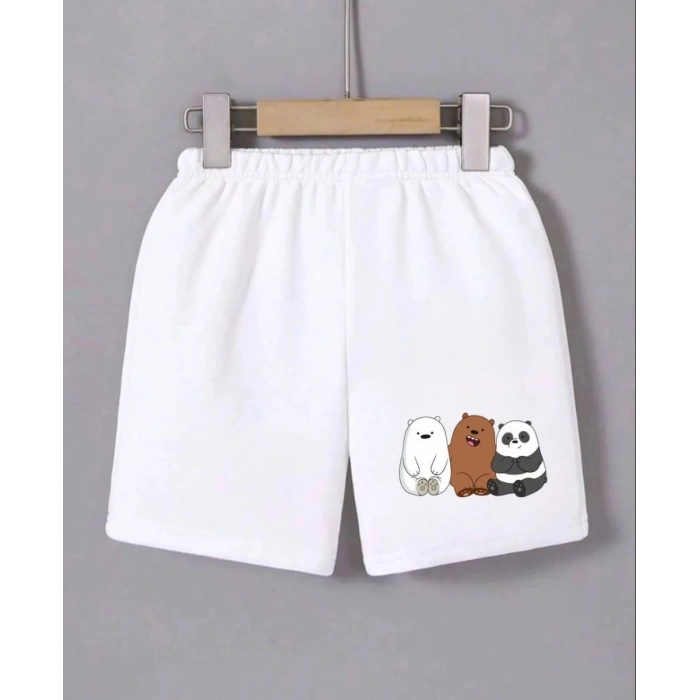 Kadın Beli Lastikli Baskılı Mini Şort - Beyaz