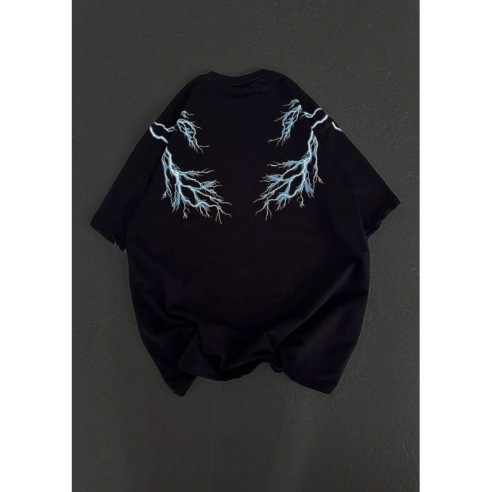 Kadın Bisiklet Yaka Baskılı  Kısa kol Oversize T-Shirt - Siyah