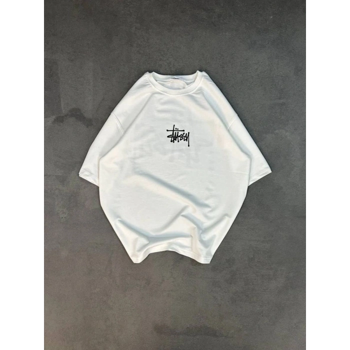 kadın Bisiklet Yaka Baskılı Oversize  Kısa kol T-Shirt - Beyaz