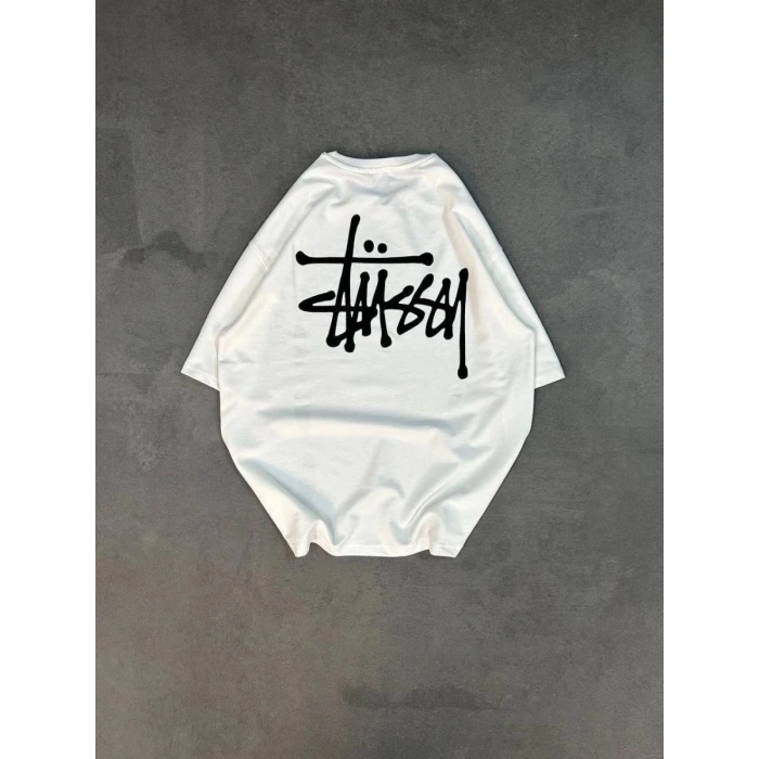 kadın Bisiklet Yaka Baskılı Oversize  Kısa kol T-Shirt - Beyaz