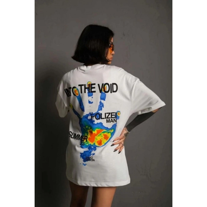 kadın Bisiklet Yaka Baskılı Oversize Kısa kol T-Shirt - Beyaz