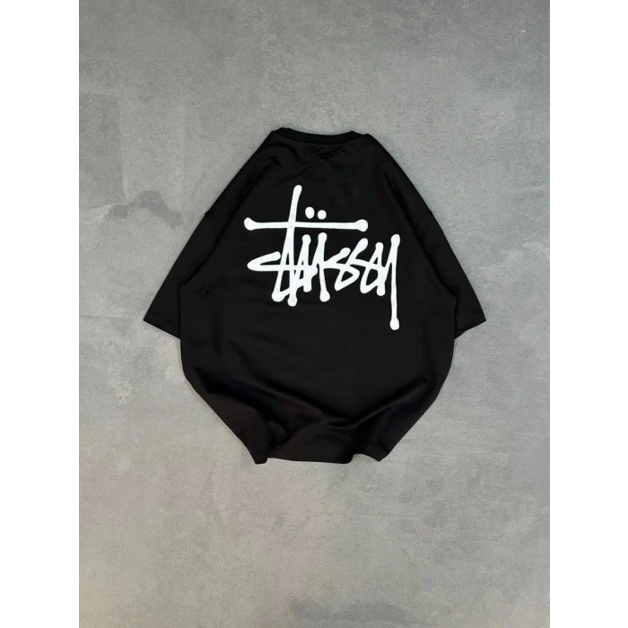 kadın Bisiklet Yaka Baskılı Oversize  Kısa kol T-Shirt - Siyah