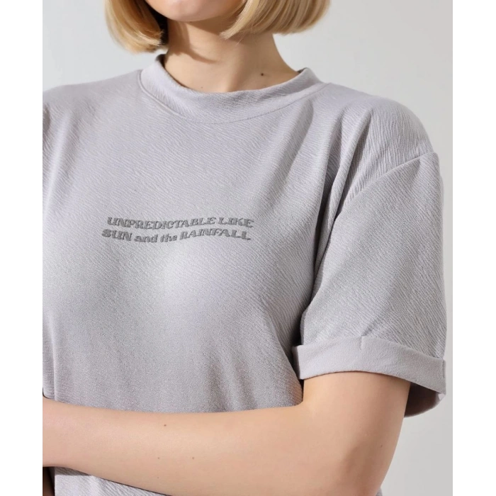 Kadın Bisiklet Yaka Baskılı Slim Fit T-Shirt - Boyalı Gri