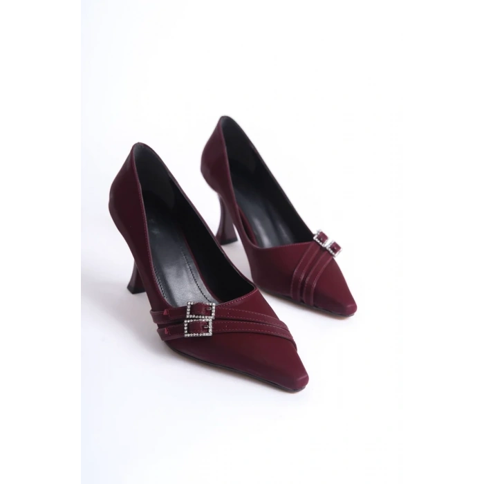 Kadın Bordo Saten Topuklu Ayakkabı TR08MS25C