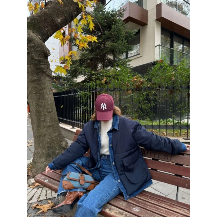 Kadın Jeans Detaylı Cıtcıtlı Ceket Mont - Lacivert