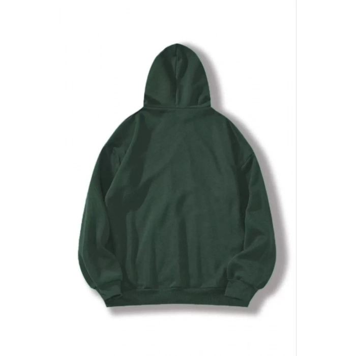 Kadın Kapüşonlu Kanguru Cepli 3 İplik Pamuklu Düz Hoodie Sweatshirt - Haki