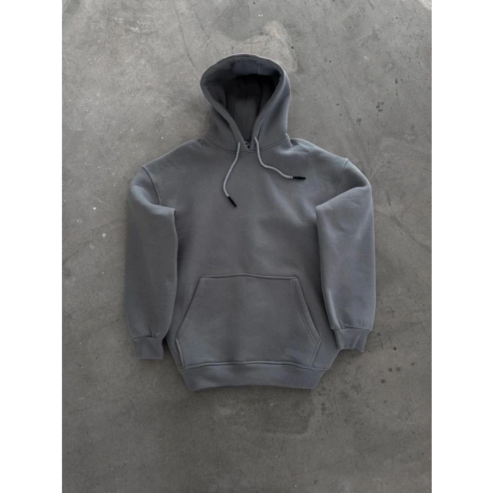 Kadın Kapüşonlu Kanguru Cepli 3 İplik Pamuklu Oversize Hoodie Sweatshirt -  Boyalı Gri