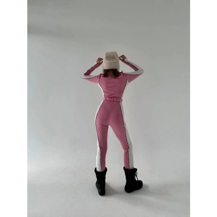 Kadın Kemer Detaylı Fermuarlı Tulum - Pembe
