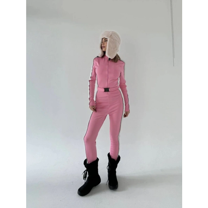 Kadın Kemer Detaylı Fermuarlı Tulum - Pembe