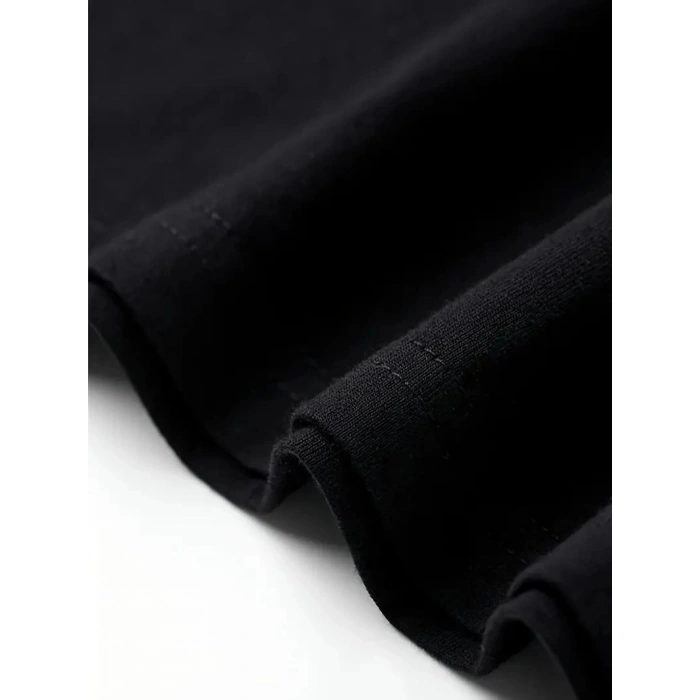 Kadın Kısa Kol Yazlık Tişört Bisiklet Yaka Baskılı Oversize T-Shirt - Siyah