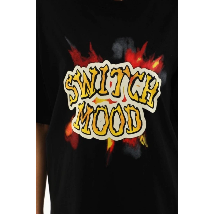 Kadın Kısa Kol Yazlık Tişört Bisiklet Yaka Ejderha Baskılı T-Shirt - Siyah
