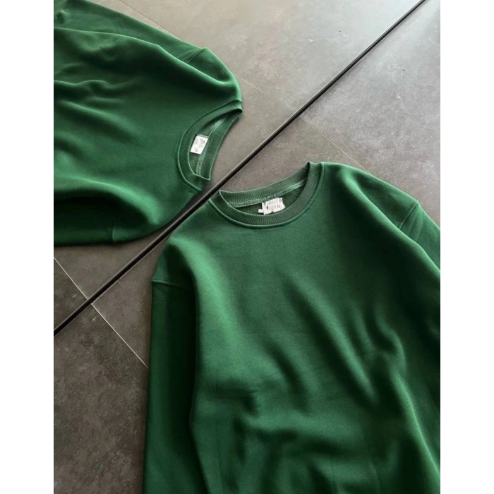 Kadın Kışlık Bisiklet Yaka Üç İplik Basic SweatShirt - Haki
