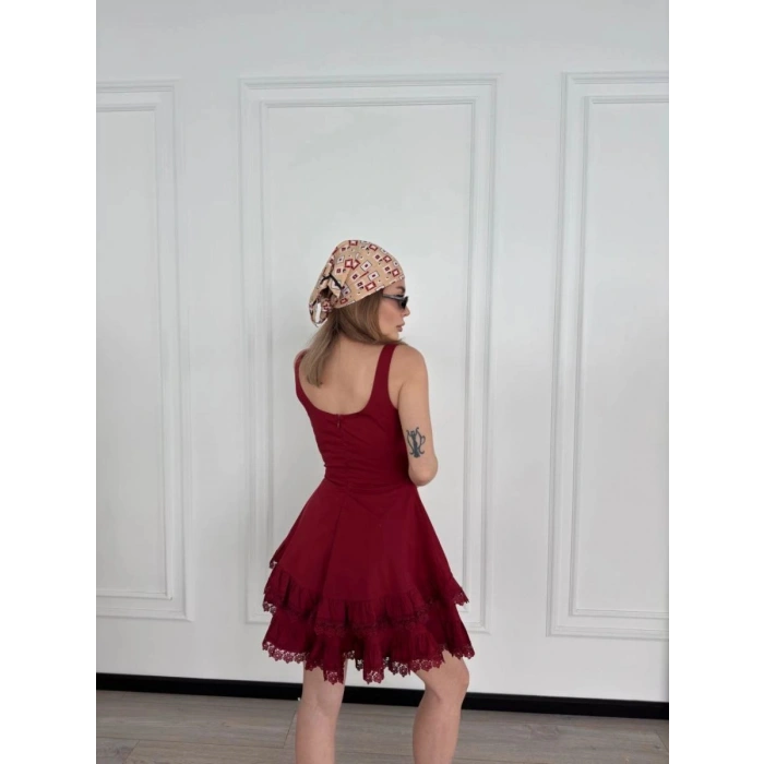 Kadın Mini Askılı Elbise - Bordo