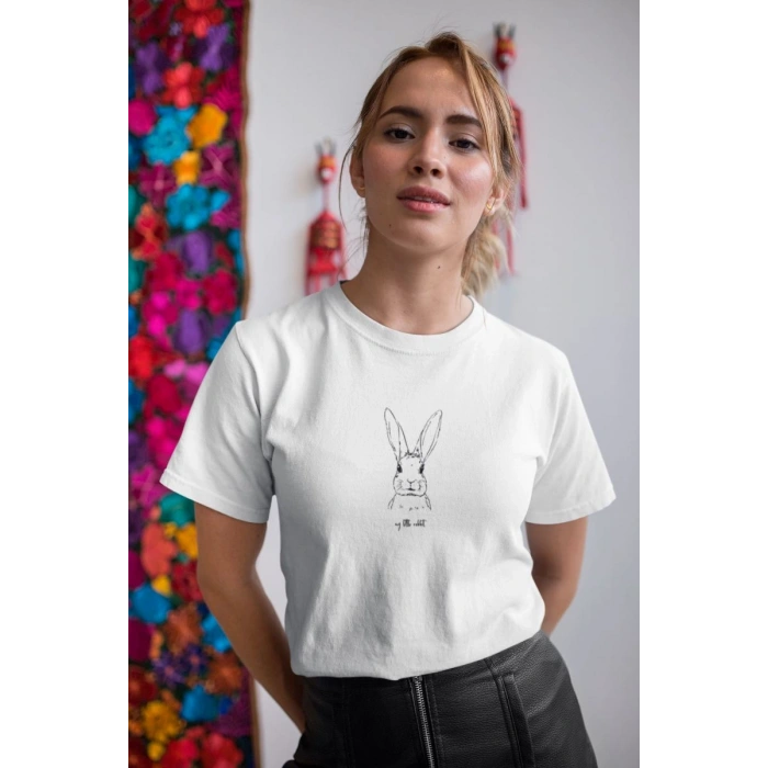 Kadın Özel Baskılı Modern Fit %100 Pamuk Bisiklet Yaka T-Shirt
