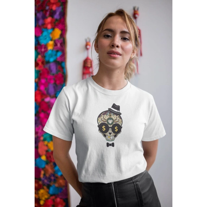 Kadın Özel Baskılı Modern Fit %100 Pamuk Bisiklet Yaka T-Shirt