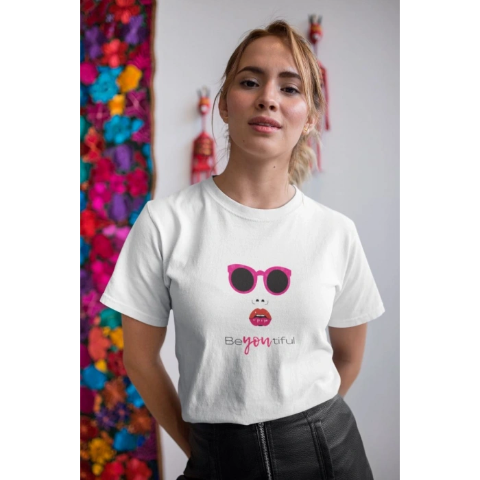 Kadın Özel Baskılı Modern Fit %100 Pamuk Bisiklet Yaka T-Shirt