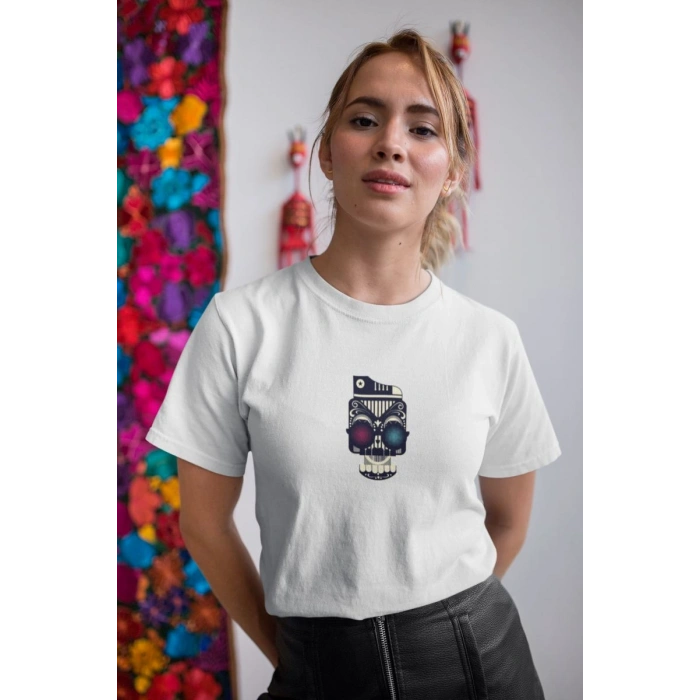 Kadın Özel Baskılı Modern Fit %100 Pamuk Bisiklet Yaka T-Shirt