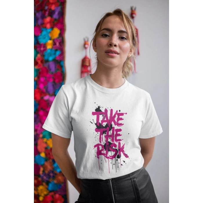 KADIN Özel Baskılı Modern Fit %100 Pamuk Bisiklet Yaka T-Shirt