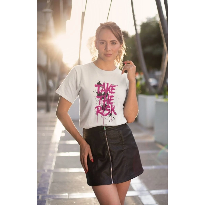 KADIN Özel Baskılı Modern Fit %100 Pamuk Bisiklet Yaka T-Shirt
