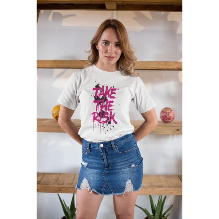 KADIN Özel Baskılı Modern Fit %100 Pamuk Bisiklet Yaka T-Shirt