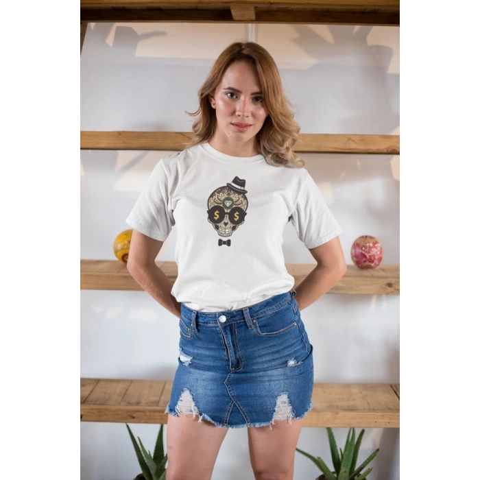 Kadın Özel Baskılı Modern Fit %100 Pamuk Bisiklet Yaka T-Shirt
