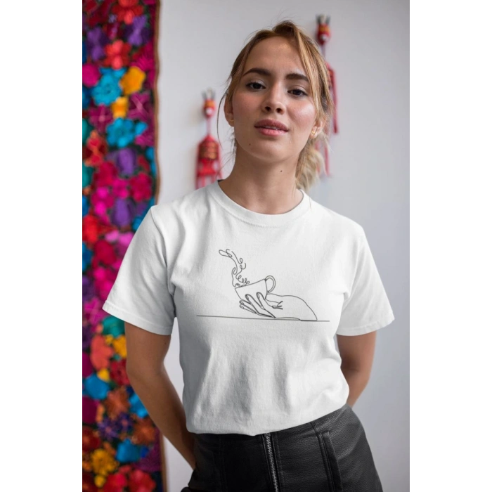 Kadın Özel Baskılı Modern Fit %100 Pamuk Bisiklet Yaka T-Shirt