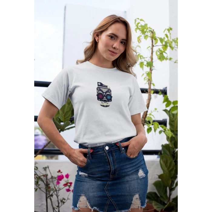 Kadın Özel Baskılı Modern Fit %100 Pamuk Bisiklet Yaka T-Shirt