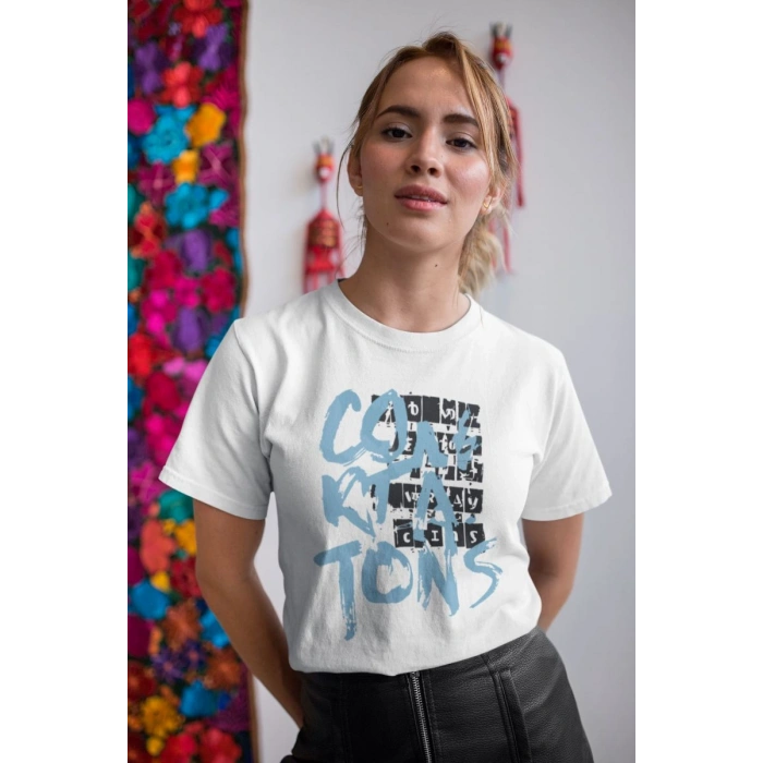 KADIN Özel Baskılı Modern Fit %100 Pamuk Bisiklet Yaka T-Shirt