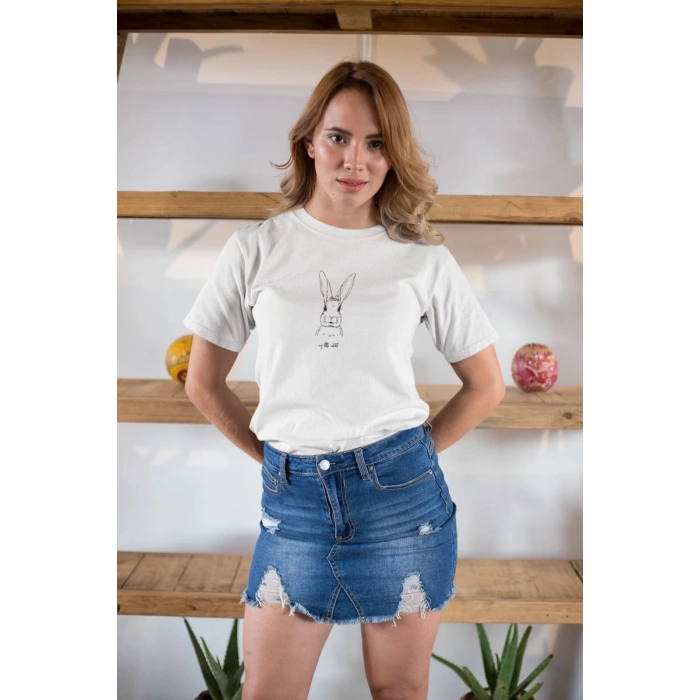 Kadın Özel Baskılı Modern Fit %100 Pamuk Bisiklet Yaka T-Shirt
