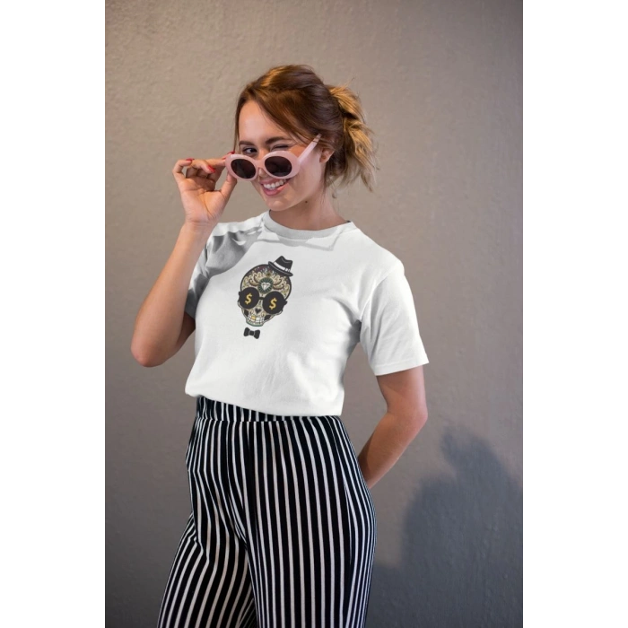 Kadın Özel Baskılı Modern Fit %100 Pamuk Bisiklet Yaka T-Shirt