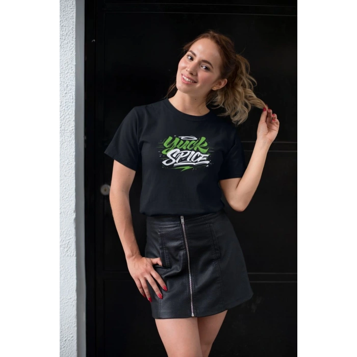 Kadın Özel Baskılı Modern Fit %100 Pamuk Bisiklet Yaka T-Shirt