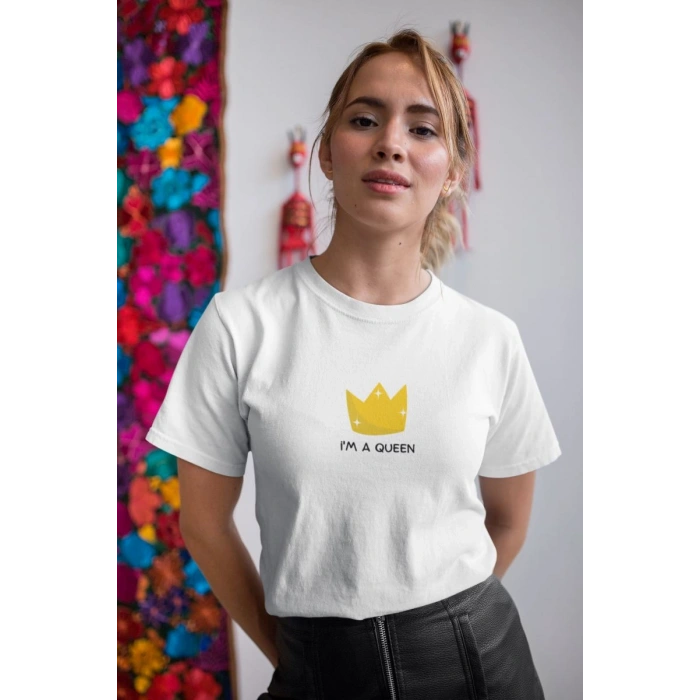 Kadın Özel Baskılı Modern Fit %100 Pamuk Bisiklet Yaka T-Shirt