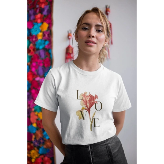 Kadın Özel Baskılı Modern Fit %100 Pamuk Bisiklet Yaka T-Shirt