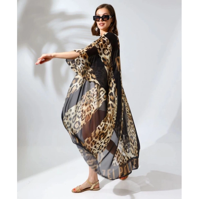 Kadın Rahat Kesim Şifon Kimono - Leopar