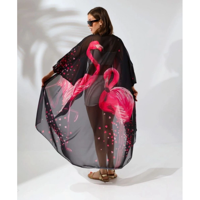 Kadın Rahat Kesim Şifon Kimono - Siyah