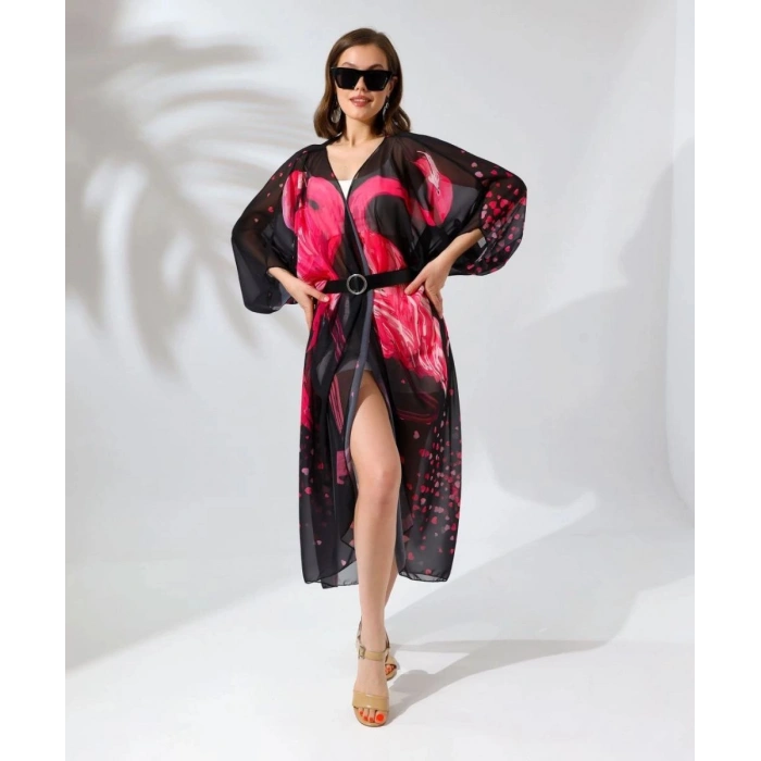 Kadın Rahat Kesim Şifon Kimono - Siyah