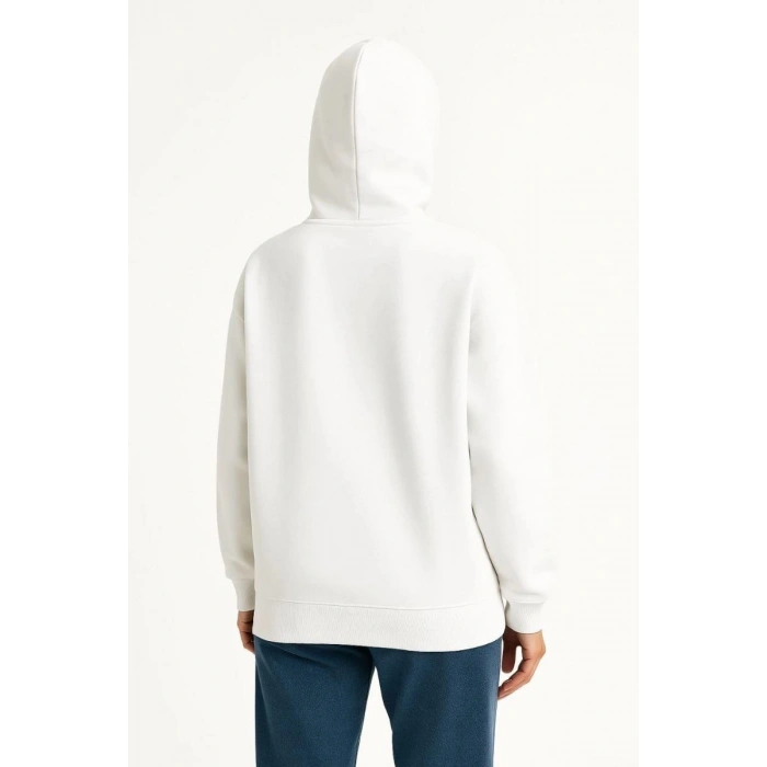Kadın Samuray Ninja Çift Kapüşonlu Maske Detaylı 3 İplik Hoodie - Beyaz