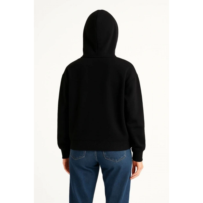 Kadın Samuray Ninja Çift Kapüşonlu Maske Detaylı 3 İplik Hoodie - Siyah